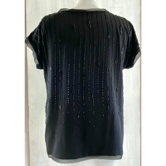 EILEEN FISHER Silk Lined Beaded Black Silk Top - Picture 4 of 6